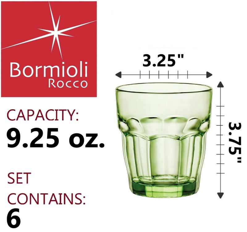 Bormioli Rocco Rock Bar 9.25 oz. Rocks Stackable Tempered Beverage Glasses for Cold Drinks, Water, and Cocktails, Set of 6, Mint Green - Image 2
